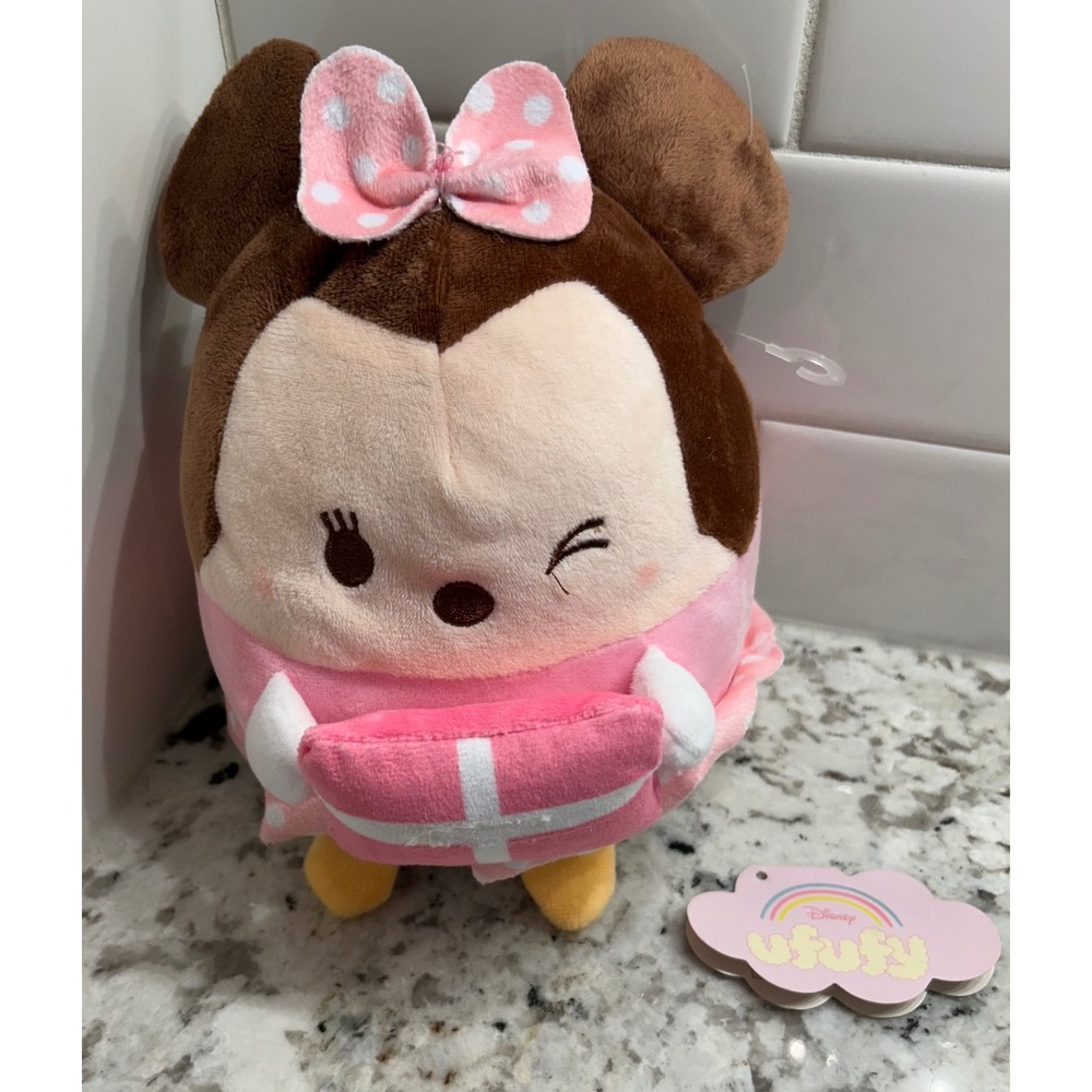 Disney ufufy Japan exclusive Minnie Mouse Plush Pink Bow Polka Dot Outfit NWT
